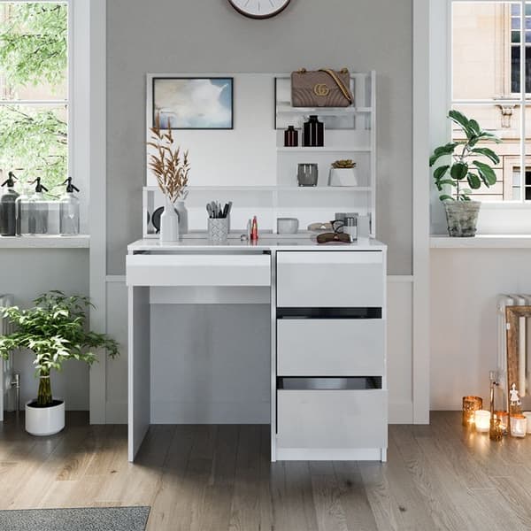 Vicco Sherry sminkbord, Högblank vit, 90 cm med spegel