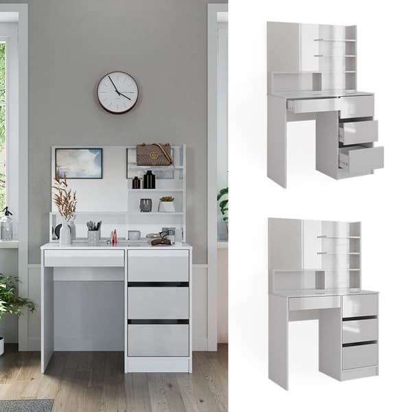 Vicco Sherry sminkbord, Högblank vit, 90 cm med spegel