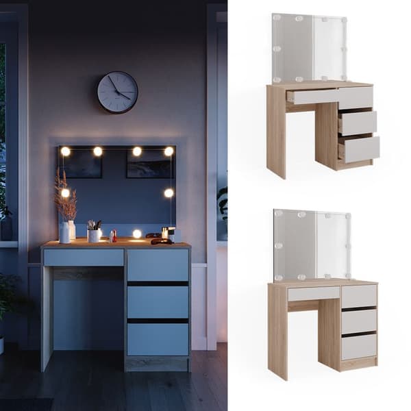 Vicco Sherry sminkbord, Sonoma, 90 cm med LED-belysning