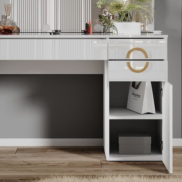 Vicco Adela sminkbord, Högblank vit, 115 cm med LED-belysning