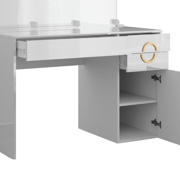 Vicco Adela sminkbord, Högblank vit, 115 cm med LED-belysning
