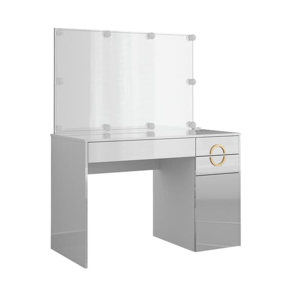 Vicco Adela sminkbord, Högblank vit, 115 cm med LED-belysning