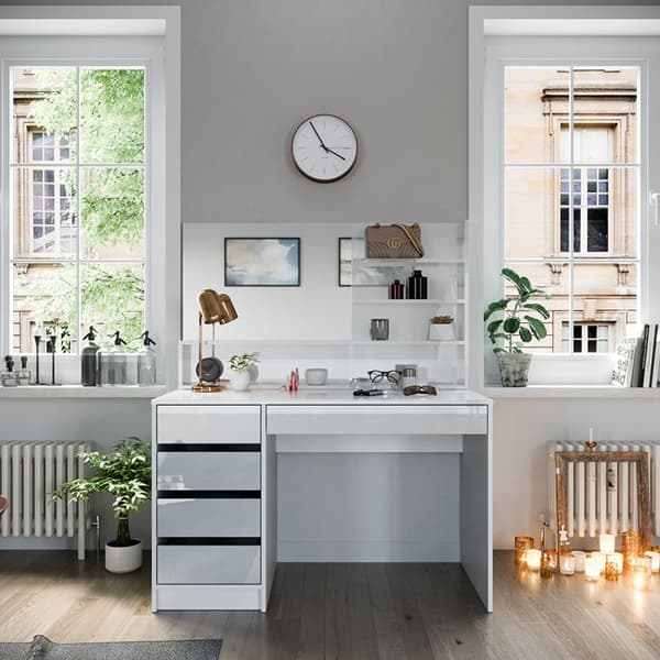 Vicco Sherry sminkbord, Högblank vit, 120 cm med spegel