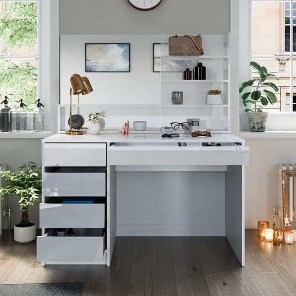 Vicco Sherry sminkbord, Högblank vit, 120 cm med spegel