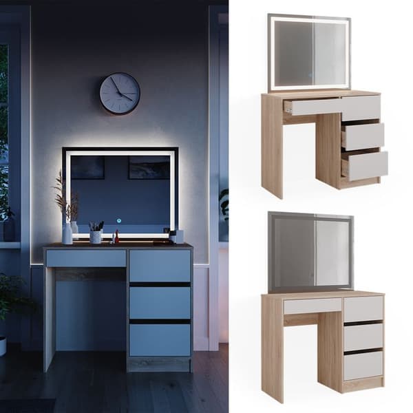Vicco Sherry sminkbord, Sonoma, 90 cm med LED-spegel