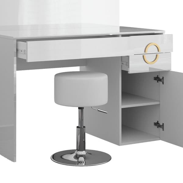 Vicco Adela sminkbord, Vit Högglans, 115 cm med pall
