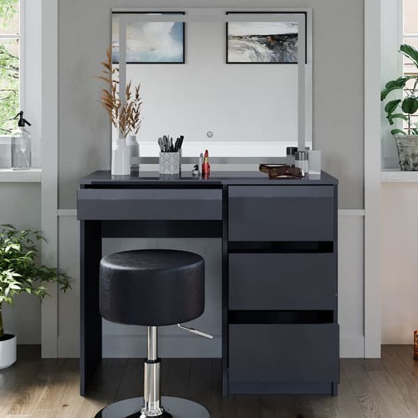 Vicco Sherry sminkbord, antracit Högglans, 90 cm med LED-spegel och pall