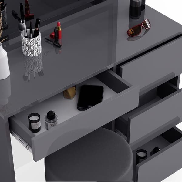 Vicco Sherry sminkbord, antracit Högglans, 90 cm med LED-spegel och pall