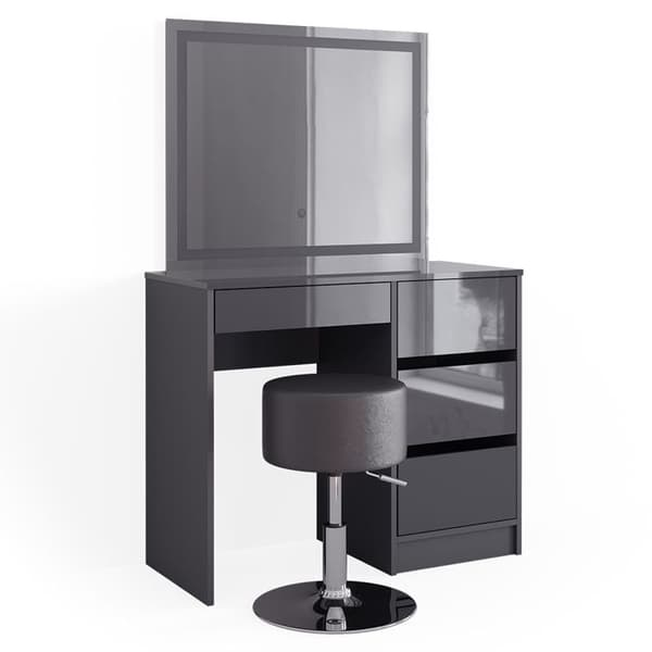 Vicco Sherry sminkbord, antracit Högglans, 90 cm med LED-spegel och pall