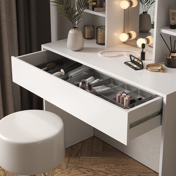 Vicco Alexa sminkbord, Vit, 93 cm med spegel