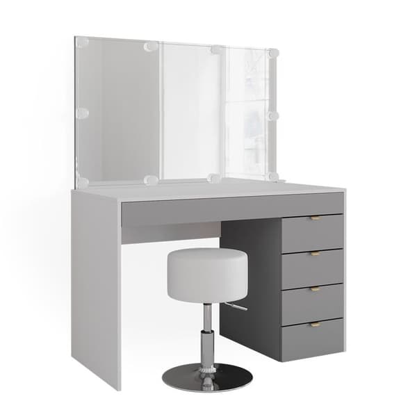 Vicco Elise sminkbord, Vit/grå/grå, 115 cm med LED-belysning och pall