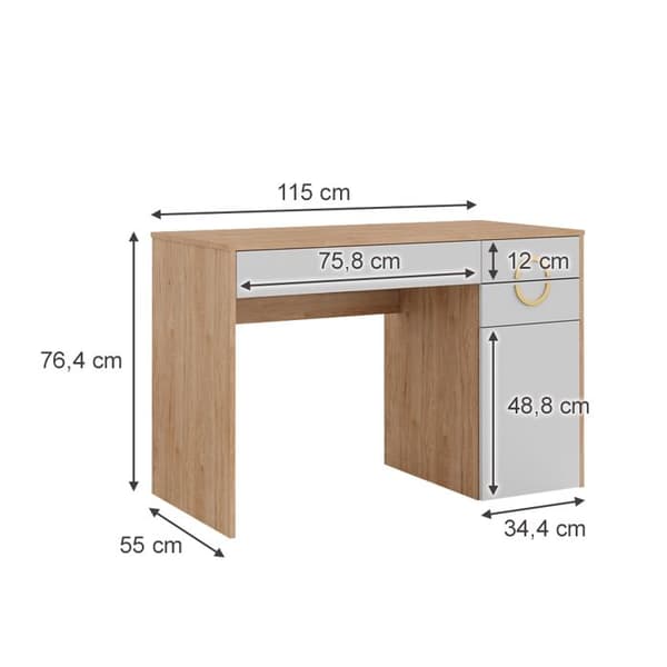 Vicco Adela Sminkbord, Vit, 115 cm med 3 lådor