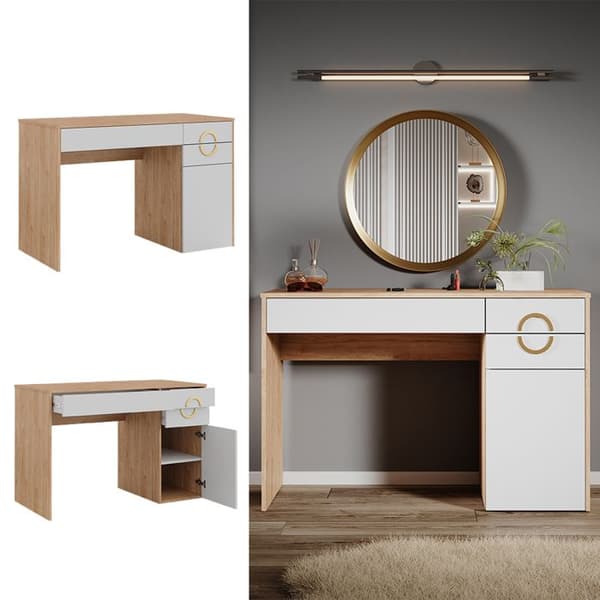Vicco Adela Sminkbord, Vit, 115 cm med 3 lådor