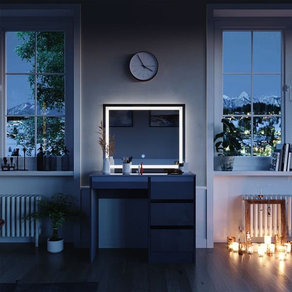 Vicco Sherry sminkbord, antracit Högblank, 90 cm med LED-belysning och pall