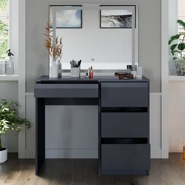 Vicco Sherry sminkbord, antracit Högblank, 90 cm med LED-belysning och pall