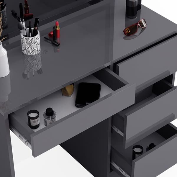 Vicco Sherry sminkbord, antracit Högblank, 90 cm med LED-belysning och pall