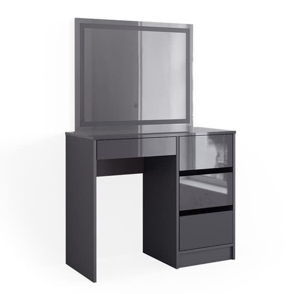 Vicco Sherry sminkbord, antracit Högblank, 90 cm med LED-belysning och pall