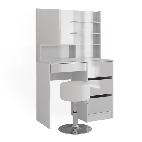 Vicco Sherry sminkbord, Vit Högblank, 90 cm med pall