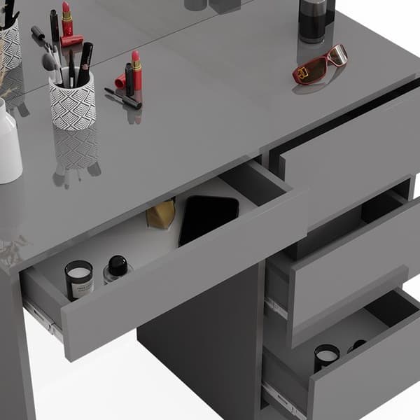 Vicco Sherry sminkbord, Grå Högblank, 90 cm med spegel