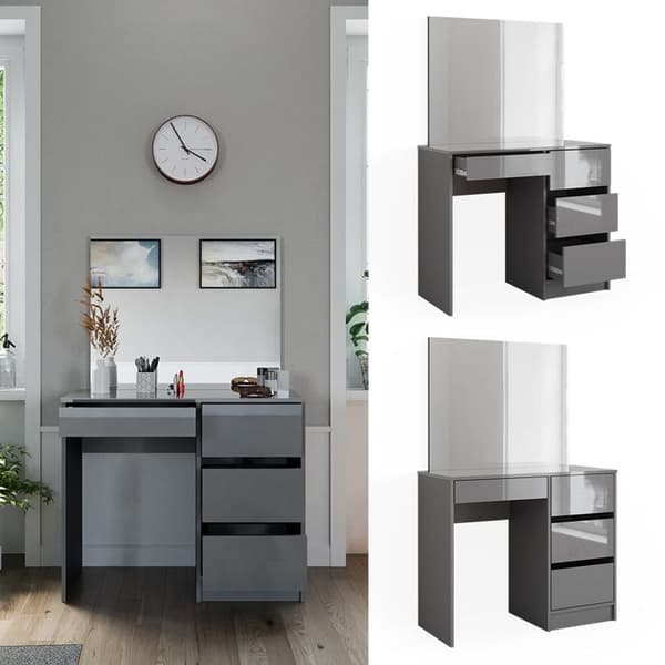 Vicco Sherry sminkbord, Grå Högblank, 90 cm med spegel