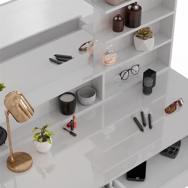 Vicco Sherry sminkbord, Vit Högblank, 120 cm med pall