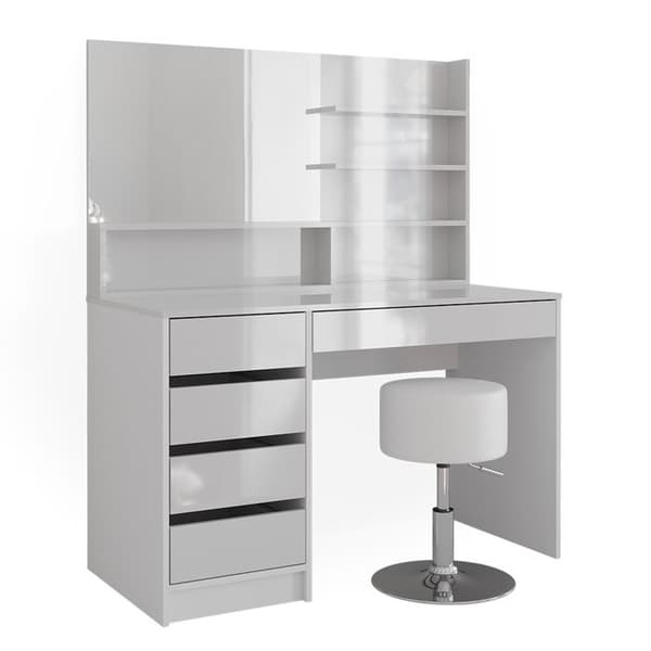 Vicco Sherry sminkbord, Vit Högblank, 120 cm med pall