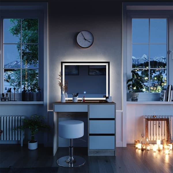 Vicco Sherry sminkbord, Sonoma, 90 cm med LED-spegel och pall