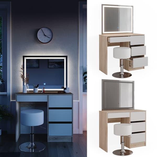 Vicco Sherry sminkbord, Sonoma, 90 cm med LED-spegel och pall