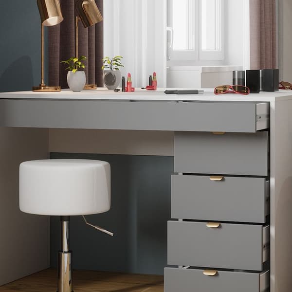 Vicco Elise sminkbord, Vit/grå/grå, 115 cm med pall