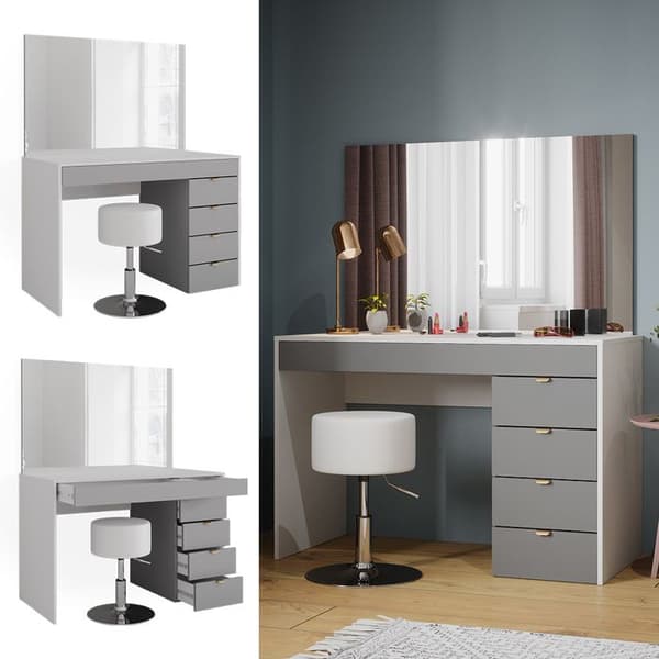Vicco Elise sminkbord, Vit/grå/grå, 115 cm med pall