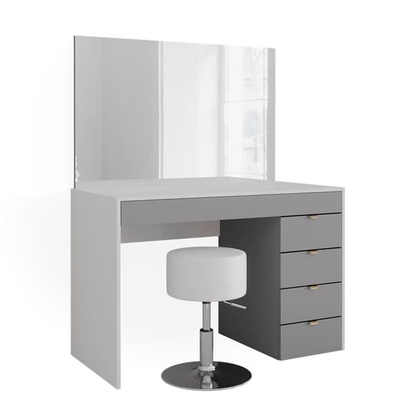 Vicco Elise sminkbord, Vit/grå/grå, 115 cm med pall