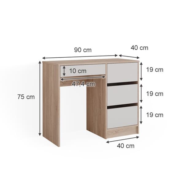 Vicco Sherry sminkbord, Sonoma, 90 cm med 4 lådor