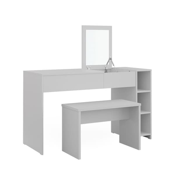 Vicco Kira sminkbord, Vit, 129,6 cm med pall och infällbar spegel