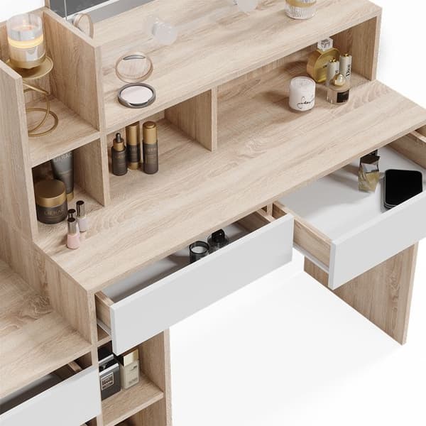 Vicco Anja sminkbord, Vit/Sonoma, 139,8 cm med LED-belysning