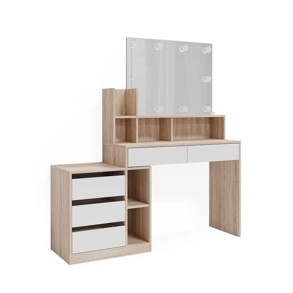 Vicco Anja sminkbord, Vit/Sonoma, 139,8 cm med LED-belysning