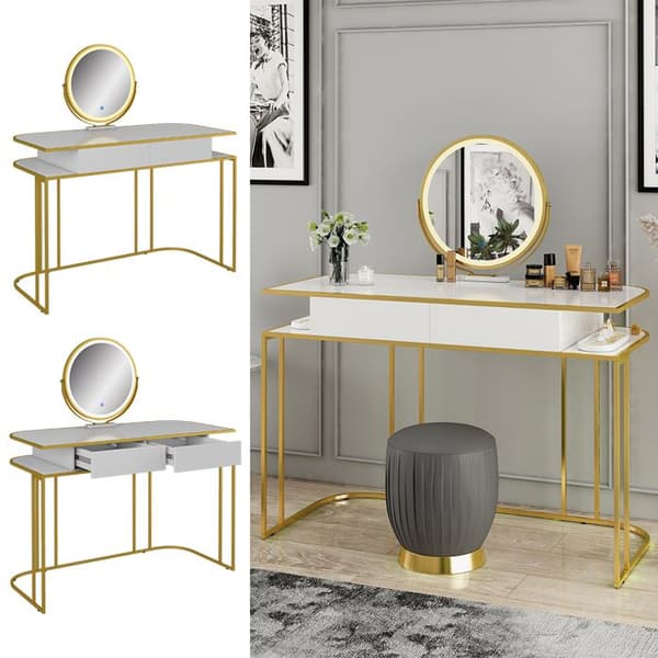 Vicco Tiara sminkbord, Vit/Guld, 110 cm