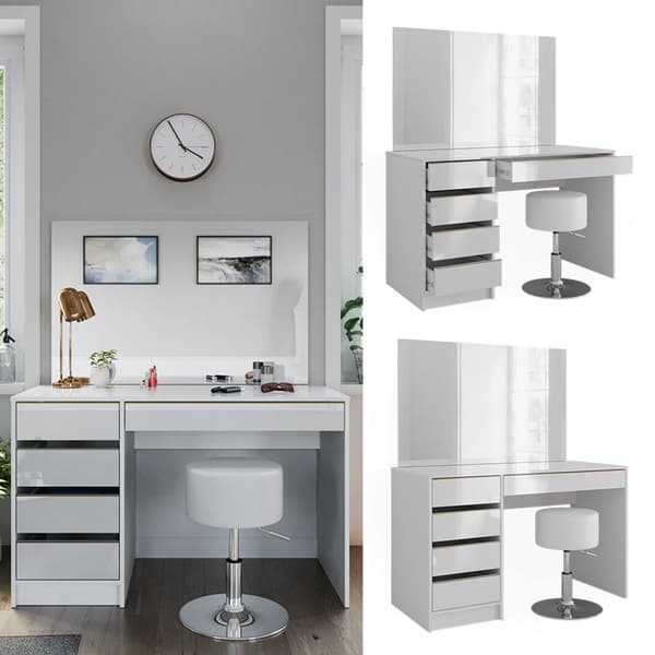 Vicco Sherry sminkbord, Vit, 120 cm med pall