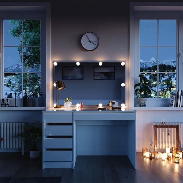 Vicco Sherry sminkbord, Vit, 120 cm med LED-belysning