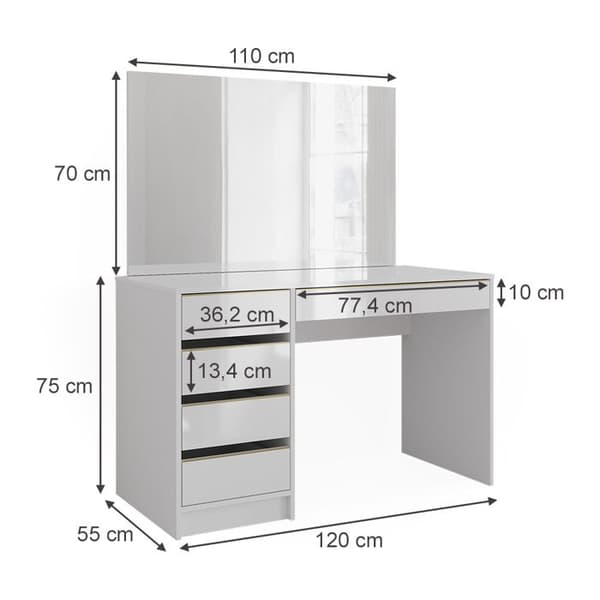 Vicco Sherry sminkbord, Vit, 120 cm med spegel