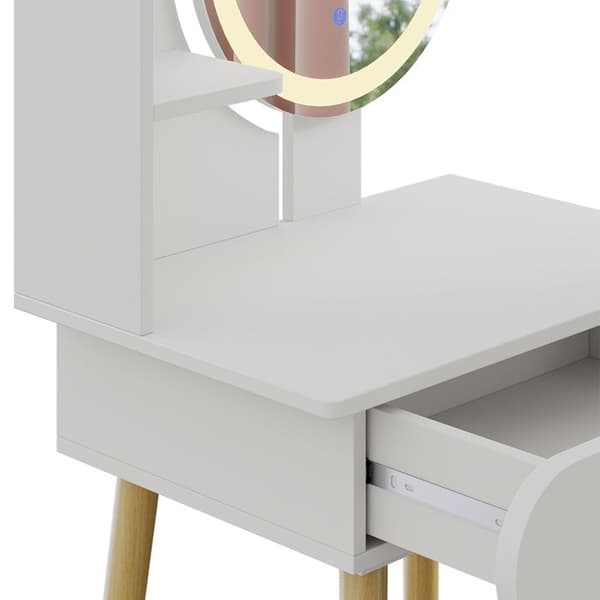 Vicco sminkbord Edda, Vit, 60 cm med LED-spegel och pall