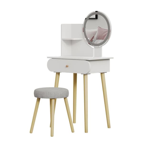 Vicco sminkbord Edda, Vit, 60 cm med LED-spegel och pall