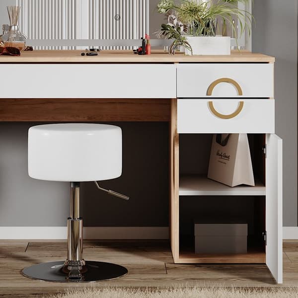 Vicco Adela sminkbord, Vit, 115 cm med LED-spegel och pall