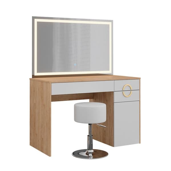 Vicco Adela sminkbord, Vit, 115 cm med LED-spegel och pall