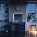 Miniatyrbild 4 av 6: Vicco Sherry sminkbord, Högblank grå, 90 cm med LED-belysning och pall