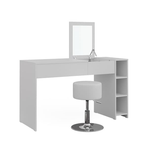 Vicco Kira sminkbord, Vit, 129,6 cm med pall och infällbar spegel