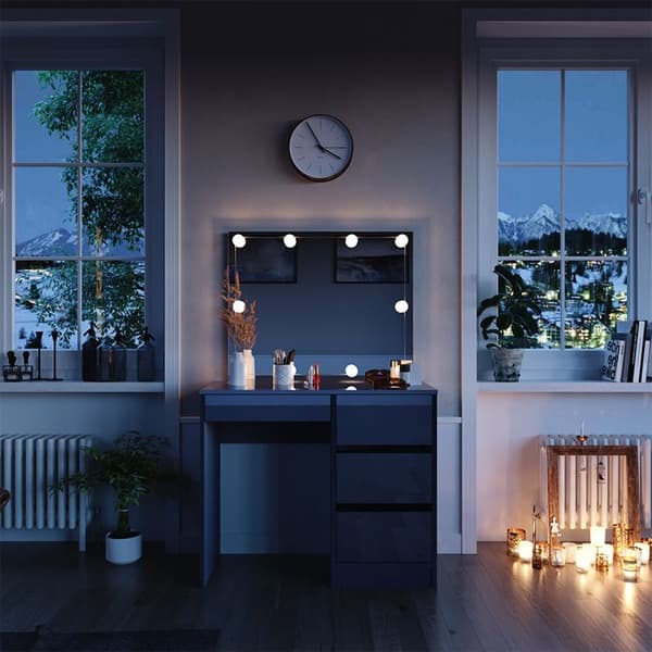 Vicco Sherry sminkbord, antracit Högblank, 90 cm med LED-belysning och pall