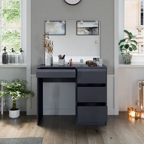Vicco Sherry sminkbord, antracit Högblank, 90 cm med LED-belysning och pall