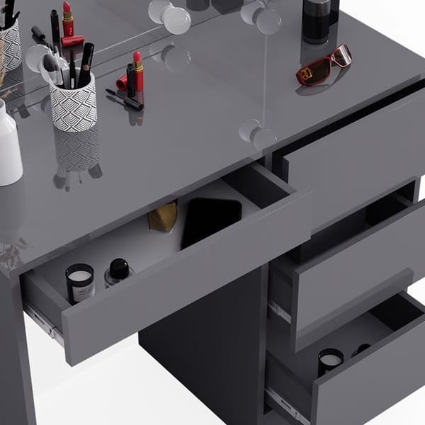 Vicco Sherry sminkbord, antracit Högblank, 90 cm med LED-belysning och pall