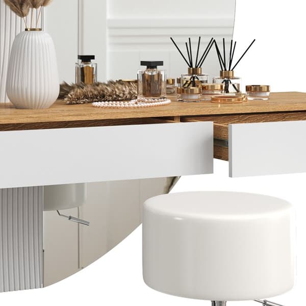Vicco Melisa sminkbord, Ek, 120 cm med LED-belysning och pall