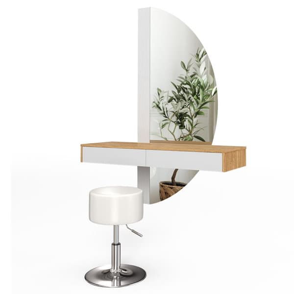 Vicco Melisa sminkbord, Ek, 120 cm med LED-belysning och pall